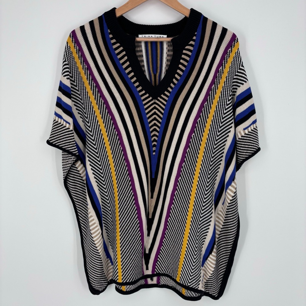 Trina Turk Cozamel Sweater Poncho Womens M/L (Measured) Striped Chevron